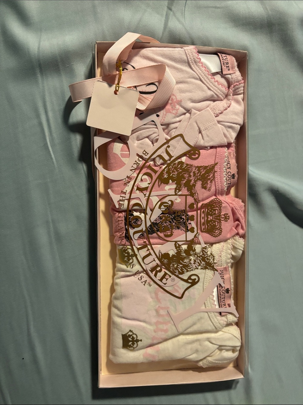 Juicy Couture Pink and Cream Baby Bodysuit Set